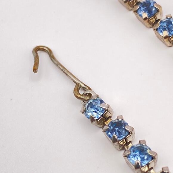 Vintage Art Deco Style Blue Prong Set Crystal Glass Necklace 16" - Picture 11 of 11
